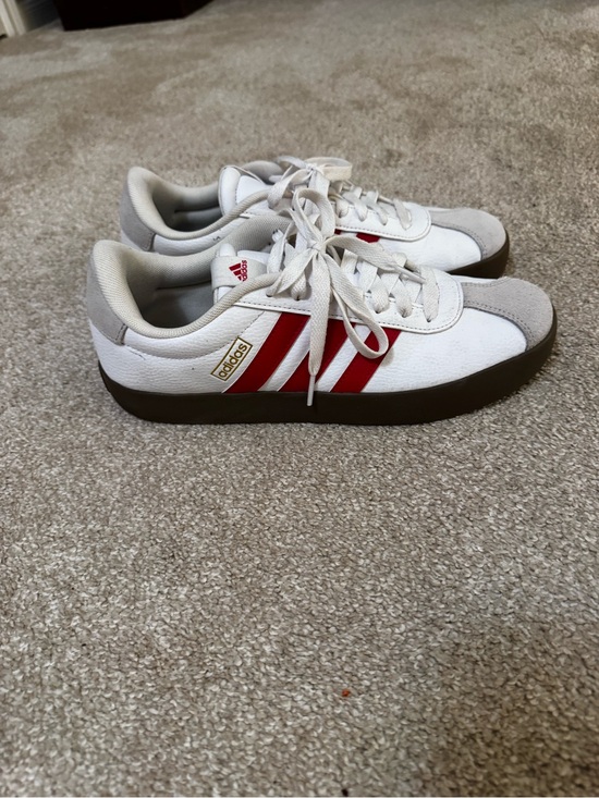 adidas Shoes - adidas White and Red Low-Top Sneakers
